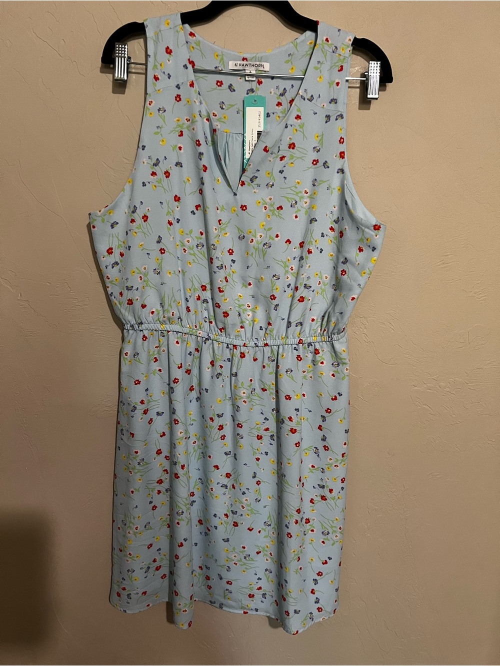 41 Hawthorn NWT Stitch Fix Trisha Split Neck Blue Ditzy Floral Mini Dress - Picture 2 of 11